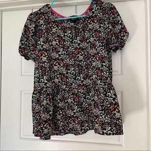 Navy Floral Peplum Tol